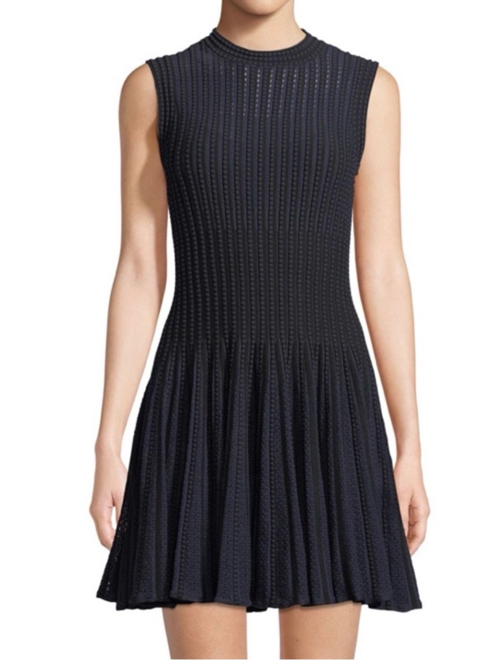 Theory Navy Textured Sleeveless Fit & Flare Dress Sz S